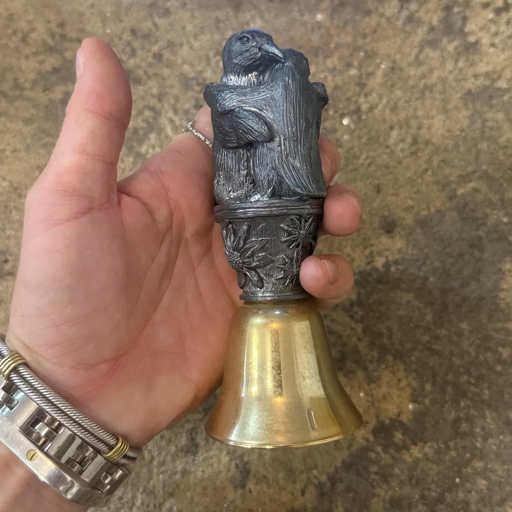Michael Ricker 1993 Pewter Brass Bell Friendship Penguins